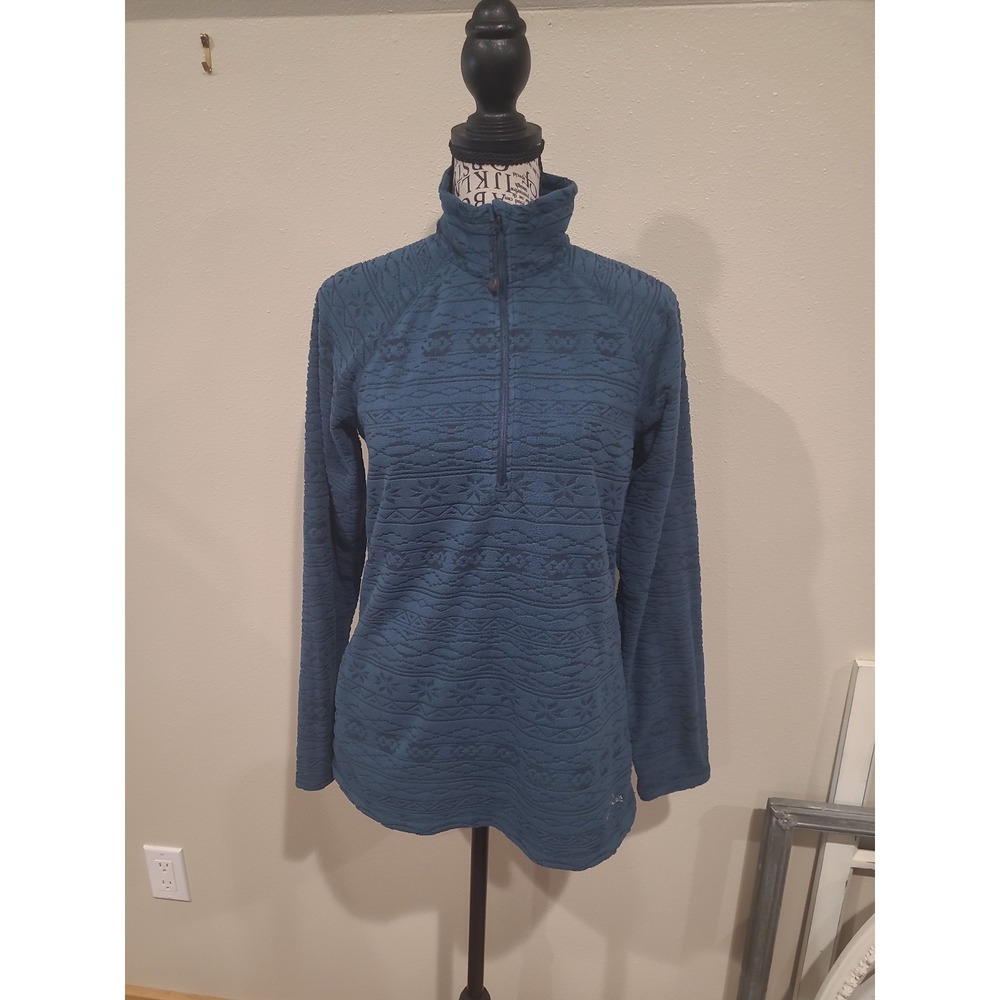 Eddie Bauer Women SZ S Blue Textured Fleece 1/4 Zip Pullover Athletic Sweatshirt